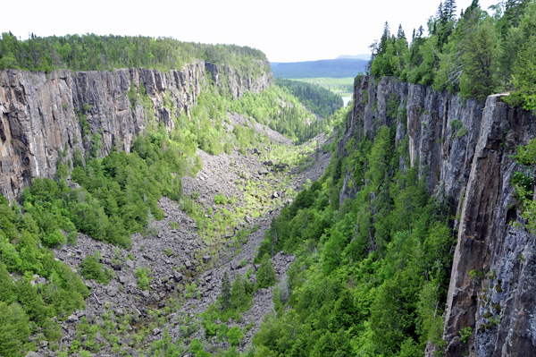 panorma of the gorge at Ouimet Canyon in Canada